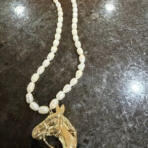 Gold Horse Pendant Pearl Necklace